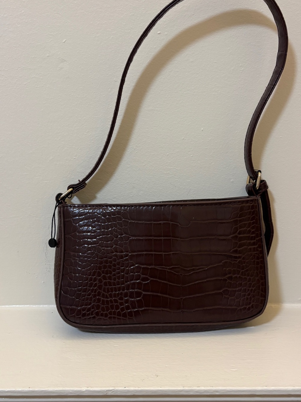 NEW Classic Croc-Embossed Shoulder Bag in Dark Brown